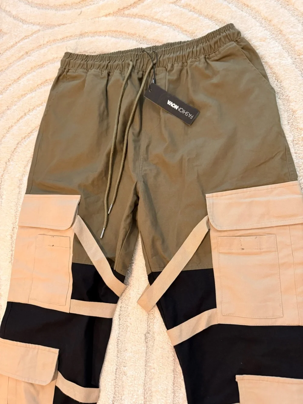 Fashion Nova Olive, Khaki & Black Cargo Pants - Picture 4 of 9